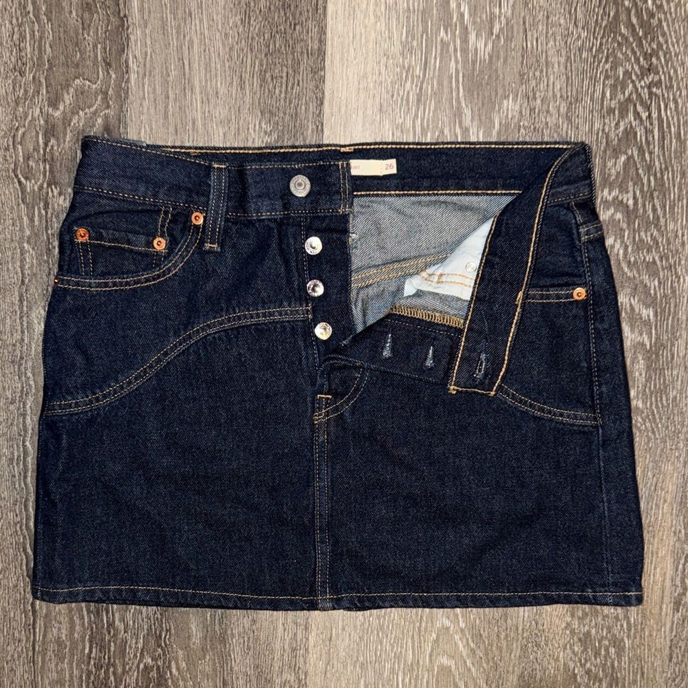 Levi's Dark Blue Denim Mini Skirt with Button Details